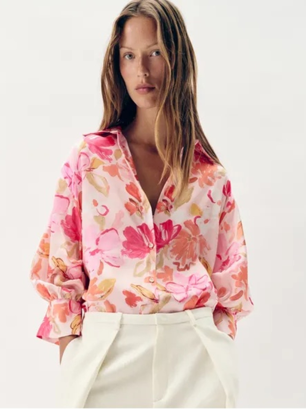 ZARA FLORAL PRINT SATIN EFFECT SHIRT
